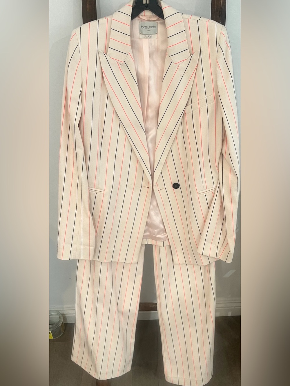forte_forte Cream Pinstripe Blazer & Trousers Set